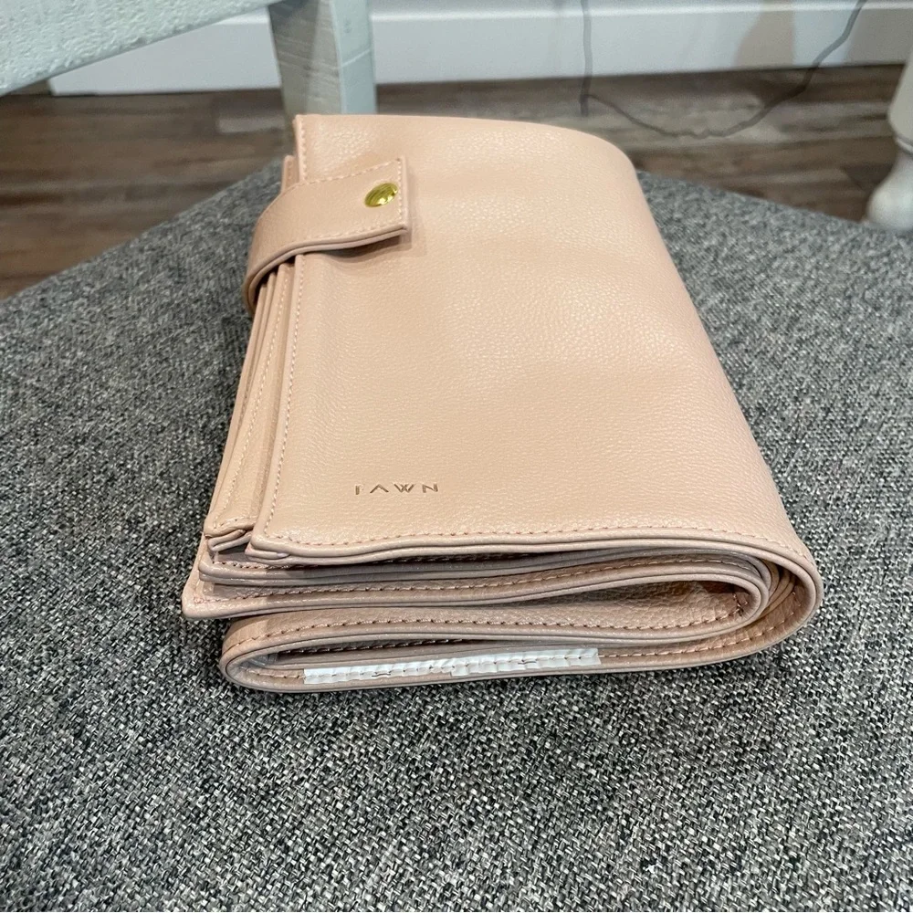 Fawn Blush Pink Vegan Leather Baby Diaper Changing Pad with gold accents